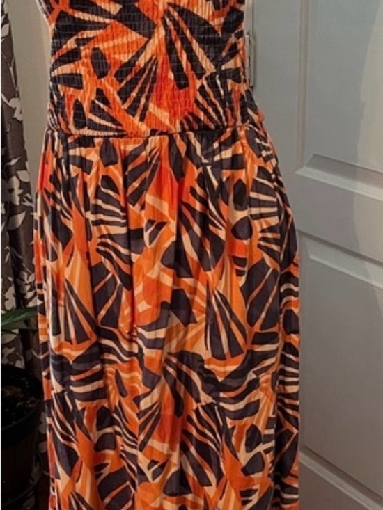 Nine West Dresses & Skirts - Nine West Orange and Navy Tropical Print Maxi Dress
